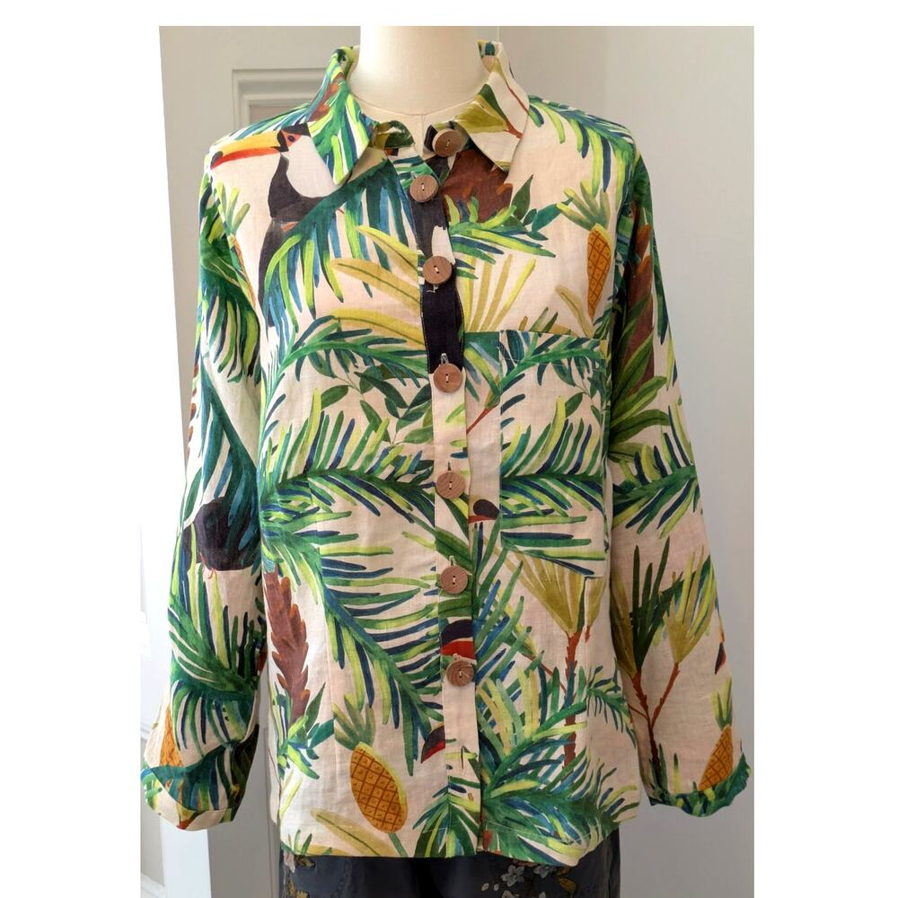 Farm Rio Toucan Paradise Linen Blend Button Down